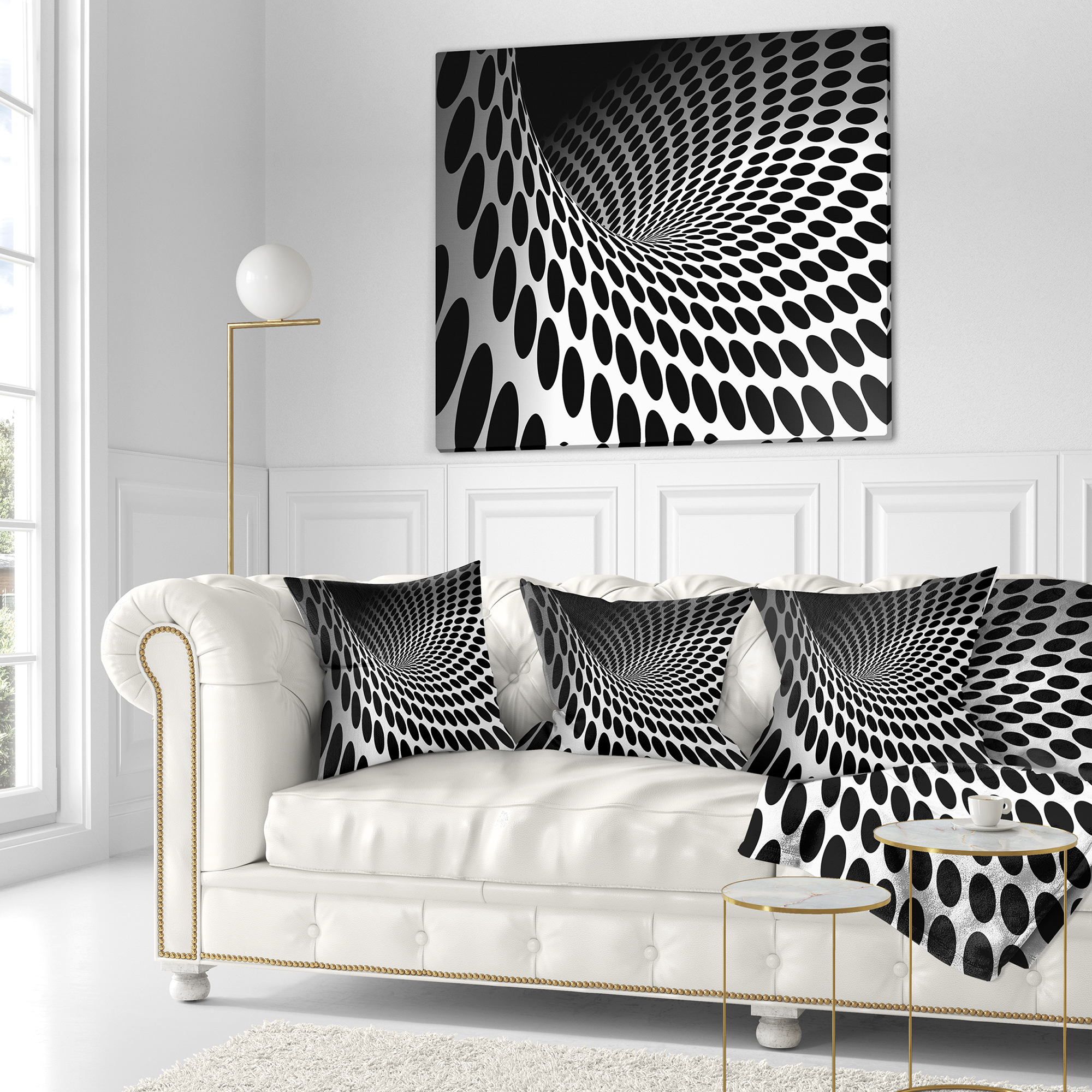 Designart Waves and Circles Black n’ White - Contemporary Throw Pillow - 16x16