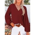 thumbnail image 2 of Women's Casual Boho Floral Print V Neck Long Sleeve Loose Shirt Shirt Tops, 2 of 9