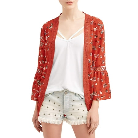 Juniors' Floral Printed Kimono and Tank Top 2Fer