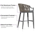 thumbnail image 3 of PURPLE LEAF Outdoor Bar Stools Set of 2 Patio Wicker Modern High Bar Chairs Metal Cushioned Barstools with Backs and Ergonomic Armrest for Balcony Garden Indoor Kitchen Island, Light Gray, 3 of 9