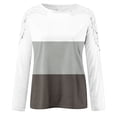 thumbnail image 5 of WREESH Womens Fashion T-Shirts Color Block Casual Round-Neck Lace Hollow Out Long Sleeve Pullover Slimming Blouse T-Shirt Tops Brown, 5 of 5