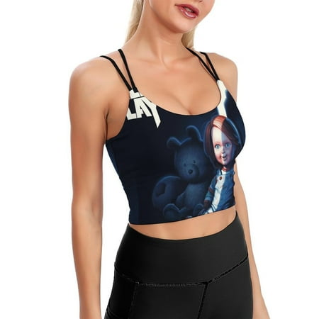 Childs Play Chucky Horror Sports Bra For Women Padded Crop Top Camisole Yoga Tank Top Vest Workout Tops Racerback With Built In Bra Activewear Fitness Gym
