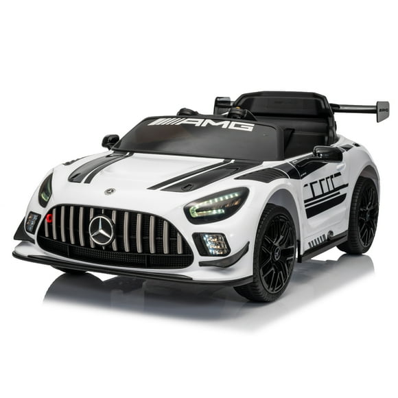 VOLTZ TOYS Licensed Mercedes-AMG GT3 24V Kids Ride On Car - Electric Racing Car with Leather Seat, Remote Control, LED Lights & Music - White