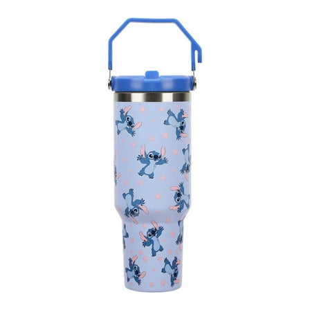 Disney Lilo & Stitch Sky Blue AOP 40 Oz. Vacuum Sealed Stainless Steel Tumbler With Carry Handle