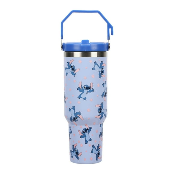 Disney Lilo & Stitch Sky Blue AOP 40 Oz. Vacuum Sealed Stainless Steel Tumbler With Carry Handle