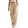 thumbnail image 3 of CBASIHI Womens Cotton Wide Leg Pants with Pockets- Casual Elegant Summer Vacation Beach Drawstring Elastic Waist Flowy Palazzo Pants Khaki Size S-3XL, 3 of 8