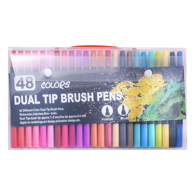 Double Tip Washable Art Marker Pens Set with 24/36/48 Colors for Doodling and Sketching, Non-Staining Water-Based Ink with Carrying Case for Adults