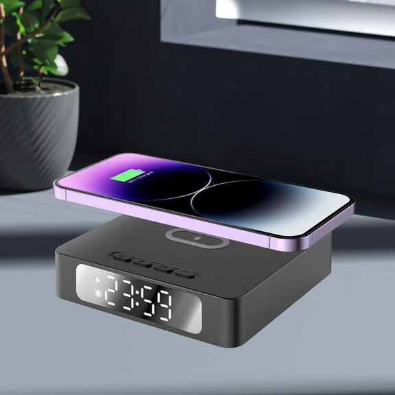 Gecau Multi Functional Clock Wireless Charging 15W Wireless Charging Alarm Clock Suitable For IOS And Android Wireless Chargers Novelty Black 6x5.2 Inch Home