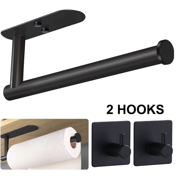 PHANCIR Toalleros de Papel con 2 Ganchos Adhesivos, Soporte de Papel de Cocina para Montaje en Pared Debajo Del Gabinete, Negro