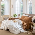 thumbnail image 4 of MooMee 100% Washed Cotton Sheet Set Queen Linen Like Textured Breathable Durable Soft Comfy 4pcs (Dark Orange), 4 of 6