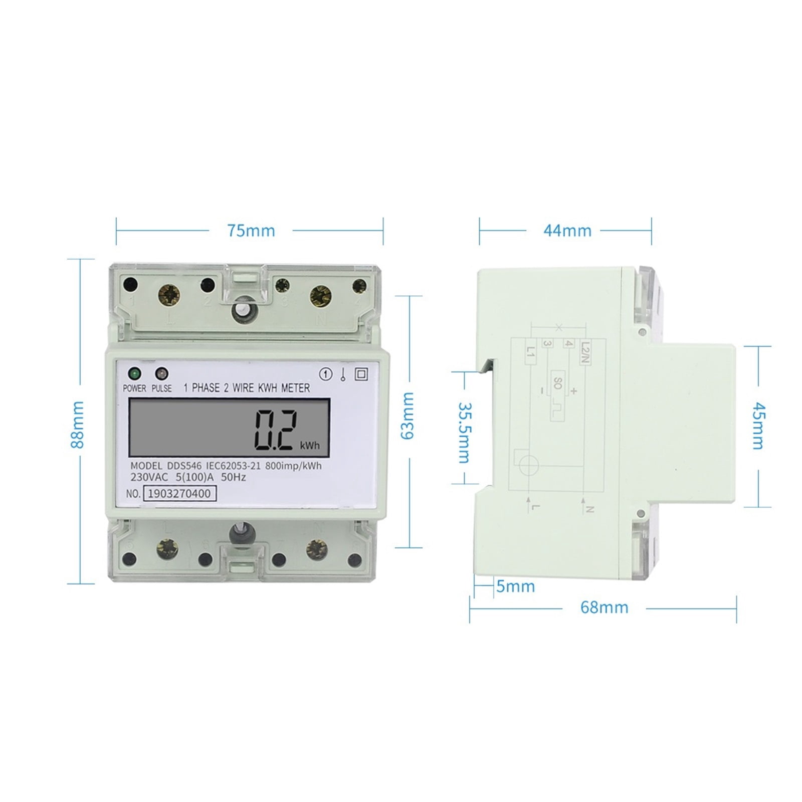 Single Phase 2 Wires Digital Wattmeter Electric Energy Meter Power Energy Consumption Monitor Din Rail 5(100)A Power Consumption Monitor ,Overload Protection