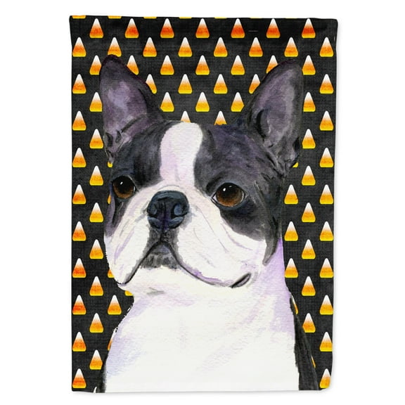 Carolines Treasures SS4309-FLAG-PARENT Boston Terrier Candy Corn Halloween Portrait Flag  multicolor