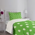 thumbnail image 5 of Ambesonne Irish Quilted Bedspread Set 2 Pcs, Polka Dots and Shamrocks, Twin Size, Lime Green White, 5 of 6