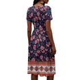 thumbnail image 6 of Minjewel Ladies Floral Casual Fashionable Short Sleeve V-Neck Dress for Spring Summer Women's Daily Casual Wear,Pink,XL, 6 of 6