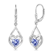 Beautlace 18K White Gold Plated Heart Drop Earrings,Love Heart December Tanzanite Birthstone Dangle Heart Earrings with CZ Birthday Christmas Valentines Mother's Day Jewelry Gifts for Women Mom Wife