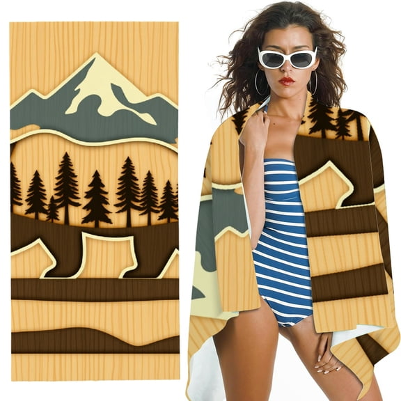 RKSupls Wooden Bear Mountain Forest Microfiber Beach Towel, Extra Large Quick Dry Lightweight Absorbent Towel for Travel Swimming Camping, Soft Super Absorbent- 30x60 in