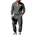 thumbnail image 2 of Yusimy Men's Fleece-Lined 2-Piece Cargo Set Half-Zip Zip-Up Stand-Up Collar Pocket Jogger Pants Casual, 2 of 9