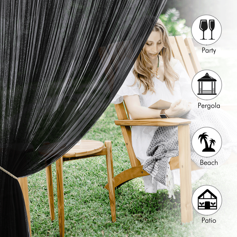 NICETOWN 2 Panels Mesh Screen for Patio Porch, Waterproof Outdoor Sheer Mesh Rod Pocket Breathable Drapes with Length Adjustable, W59 x L120, Black