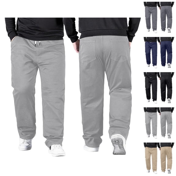 Mens Pants Casual Big And Tall 2026 High Elastic Waist Drawstring Stretch Straight Leg Loose Fit Trousers with Pockets