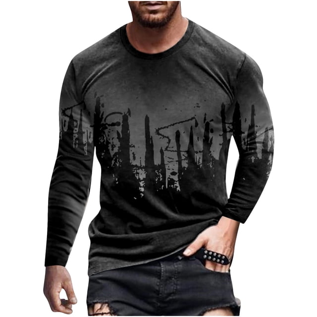 RKSTN Chemises pour Hommes Manches Courtes Mode Décontractée Col Rond Chandail à Enfiler Imprimé T-Shirt à Manches Longues Blouse Chemises Hawaïennes pour Hommes