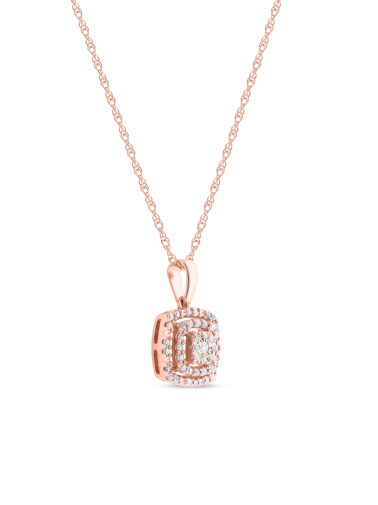 Imperial 1/8Ct TDW Diamond 10K Rose Gold Double Halo Pendant Necklace (I-J, I2)