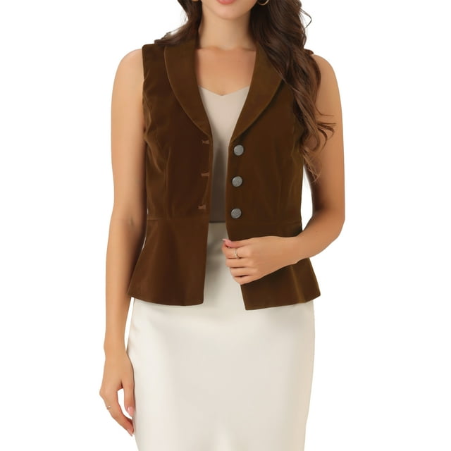 CHALECO DE MUJER INSPIRADOR CHIC, SEDA VELVET SIN MANGAS, CON SOLAPA Y ESCOTE EN V, CHAQUETA ELEGANTE, TALLA XL, COLOR CAFÉ OSCURO