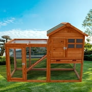 Pefilos 47" Deluxe Wooden Chicken Coop Hen House, Rabbit Wood Hutch, Indoor Outdoor Bunny Cage with Run, No Leak Tray and UV Panel, Natural