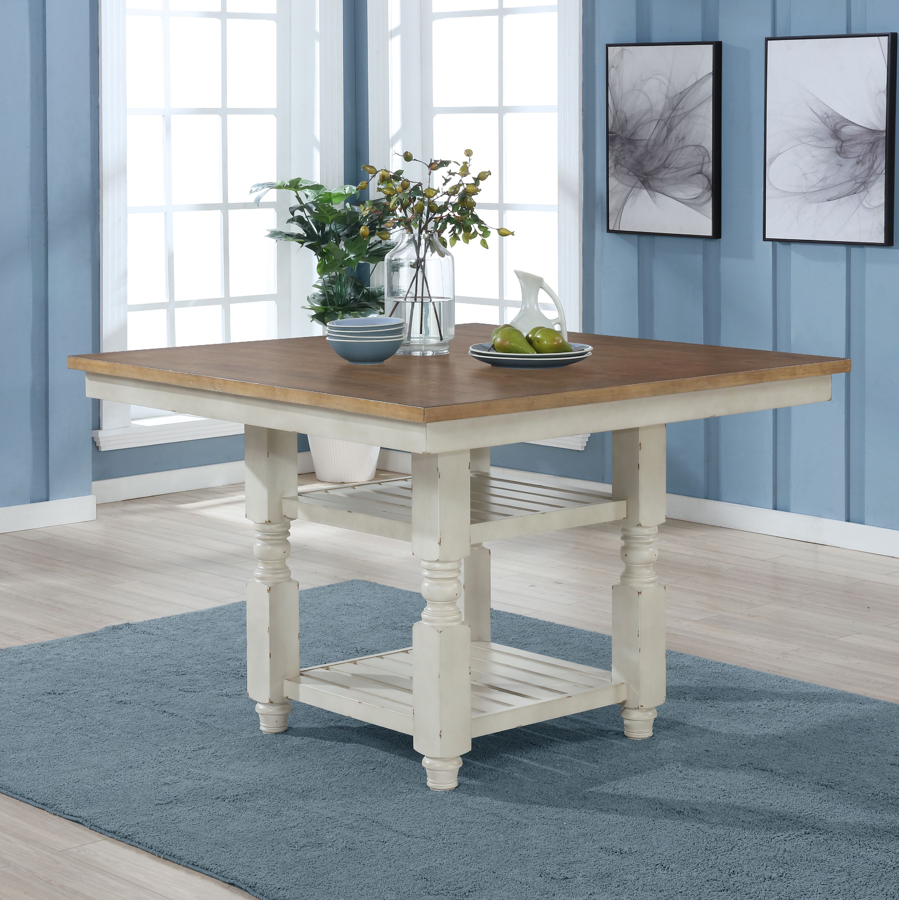 Prato Antique White and Distressed Oak Two-tone Finish Wood Counter