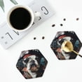 thumbnail image 4 of Vsdgher Pirate Bulldog On Deck Leather Coasters for Drinks, Durable Drink Coasters 4 Set for Tabletop Protection, Luxurious Home Décor and Housewarming Gift-Hexagon, 4 of 6