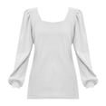 thumbnail image 2 of Pxiakgy long sleeve shirts for women Women's U Neck Pleated Puff Sleeve Loose Casual Solid Color Top womens long sleeve tops white t shirts for women gifts for women White + XL, 2 of 4