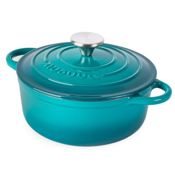 Cast Iron Dutch Oven with Lid - Non-Stick Ovenproof Enamelled Casserole Pot - Sturdy Dutch Oven Cookware - Teal, 2.1-Quart, 20cm - by Nuovva