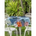 thumbnail image 4 of Outdoor Tablecloth with Umbrella Hole Zipper Blue Teal Coastal Round Tablecloth 54" Waterproof Outside Table Cloth Wooden Nautical Ocean Coral Summer Patio Table Cover Tablecloths for Picnic Party, 4 of 8