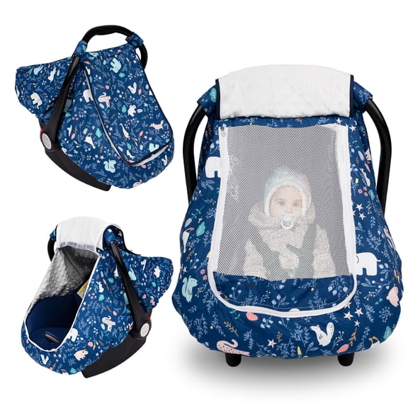Beavtaens 3-in-1 Baby Car Seat Cover, Winter Infant Carseat Canopy, Soft & Breathable, Blue