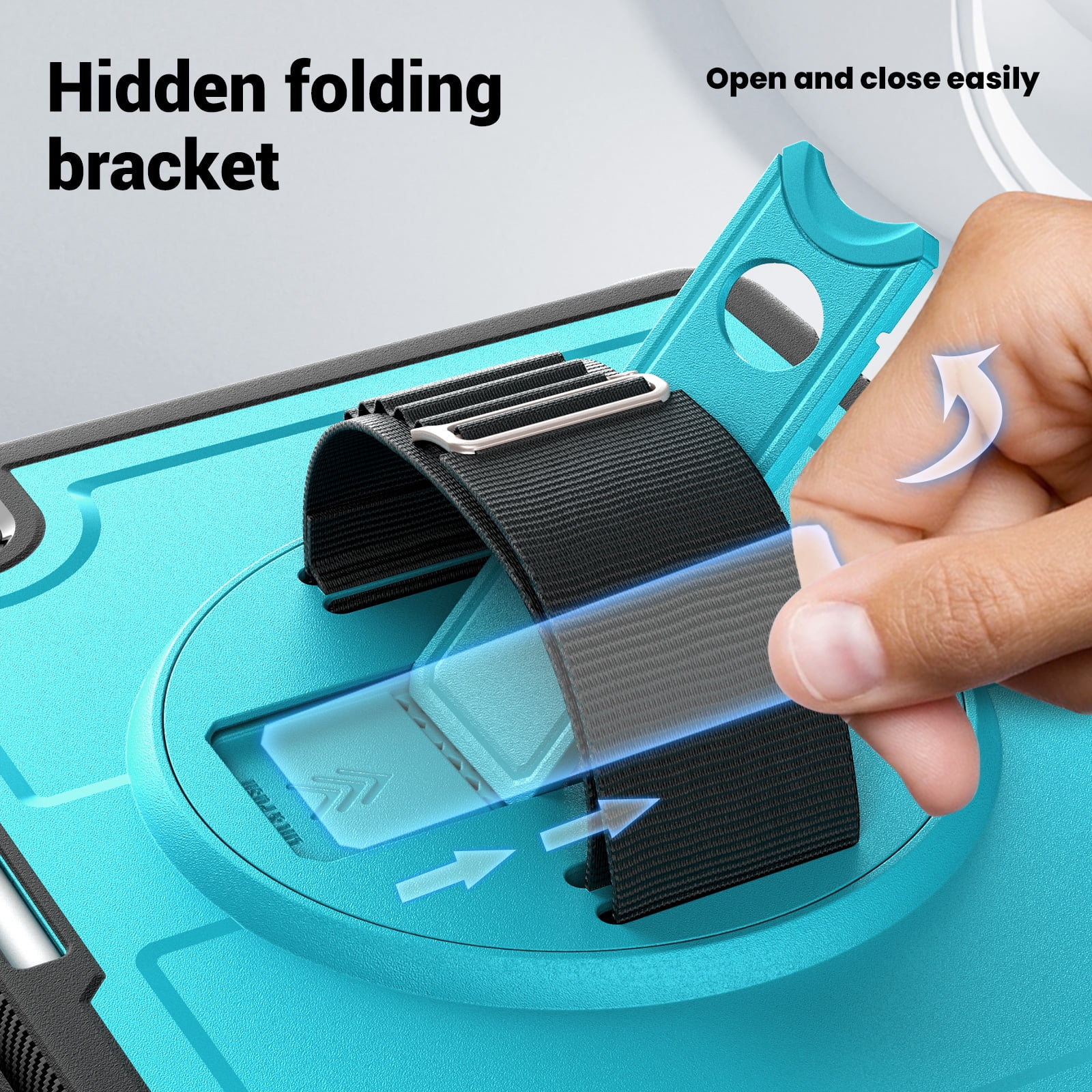 ELEHOLD Rugged Case For Apple iPad 11th(A16) 2025/10th Gen 2022,360 Rotating Stand Hand Strap Shoulder Strap Pencil Holder Full-Body Heavy Duty Shockproof Protective Case,Lightblue