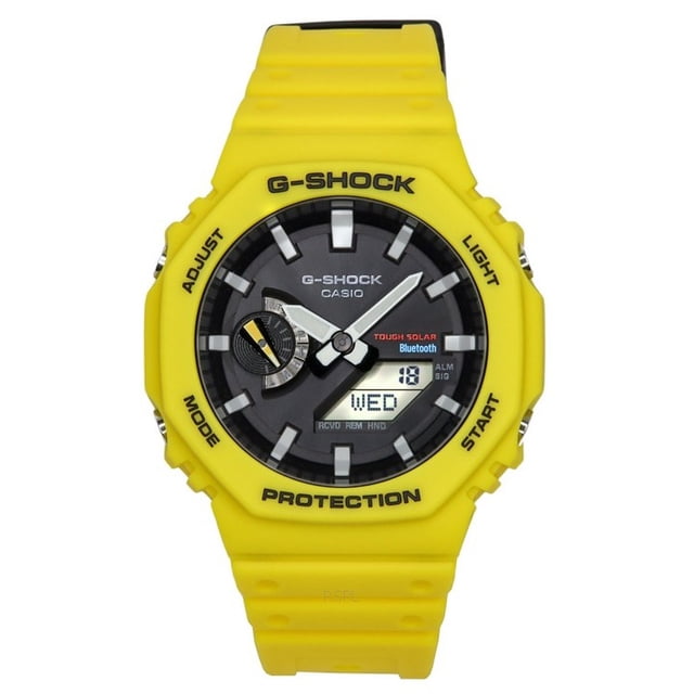 Casio Reloj G-Shock Mobile Link Analógico-digital con Correa de Resina Amarilla, Esfera Negra, Solar, GA-B2100C-9A, Resistente Al Agua hasta 200 M.