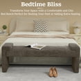 thumbnail image 3 of 58.7" Linen End of Bed Bench Upholstered Modern Bedroom Bench for Living Room & Entryway,Footrest Ottoman Accent Window Bench with Solid Wood Frame & Curved Arm, Brown, 3 of 10