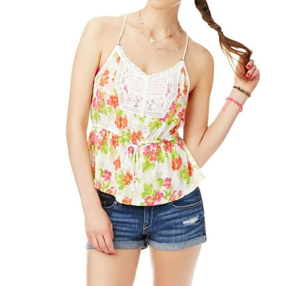 Aeropostale Womens Garden Lace Tie Waist Henley Shirt, Off-White, Juniors, X-Large