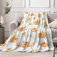 thumbnail image 2 of Fall Throw Blanket, Pumpkin Spice Pumpkins Throw Blanket Fall Pumpkins Throw Blanket, Autumn Pumpkins Leaves and Berries Soft Warm Fleece Blanket for Living Room Couch Bed Chair Dorm, 50"x60", Teal, 2 of 4