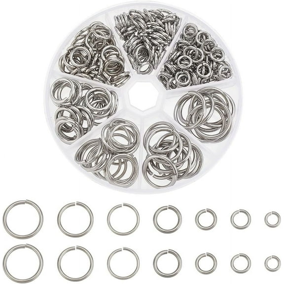 226pcs 7 Sizes 304 Stainless Steel Open Jump Rings 8/10/11/14/16/18/20mm Large O Rings Round Jump Rings Jewelry Connector Rings