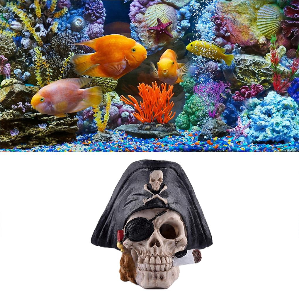 mmirethe Fish Tank Aquarium Decoration Skeleton Pirate Captain Fish Tank Ornaments Aquarium Decorative Cave Landscape