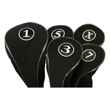 Black Golf Zipper Head Covers Driver 1 3 5 7 X Fairway Woods Headcovers Metal Neoprene Traditional Plain Protective Covers Fits All Fairway Clubs