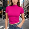 thumbnail image 2 of Women Fitted Short Sleeve Mock Neck T Shirt Stretchy Breathable Basic Top,M, 2 of 8