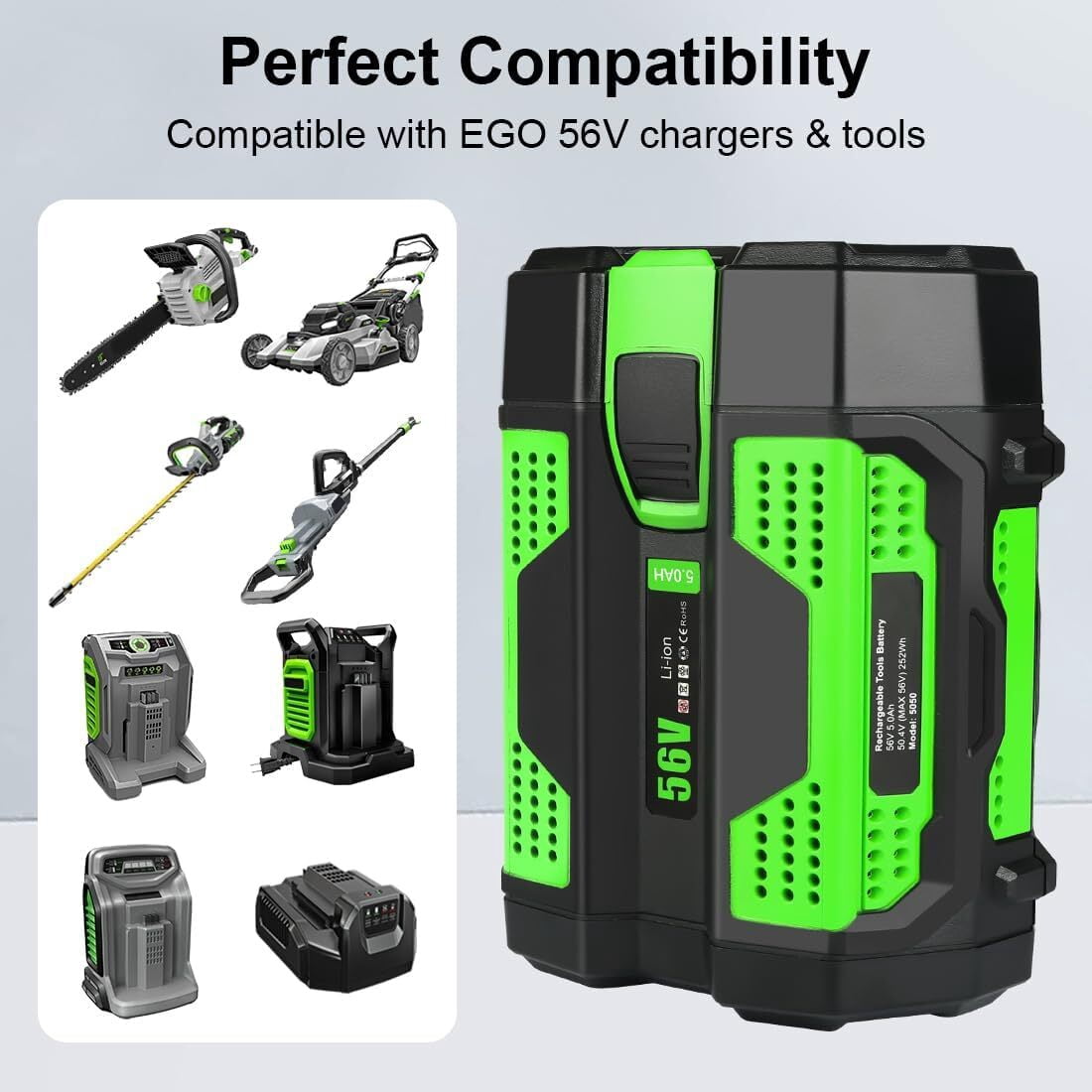 5.0Ah Replacement for EGO 56V Lithium Battery BA2800T BA2800 5000mah with Fuel Gauge, Compatible with Ego 56V Power Tools & Charger