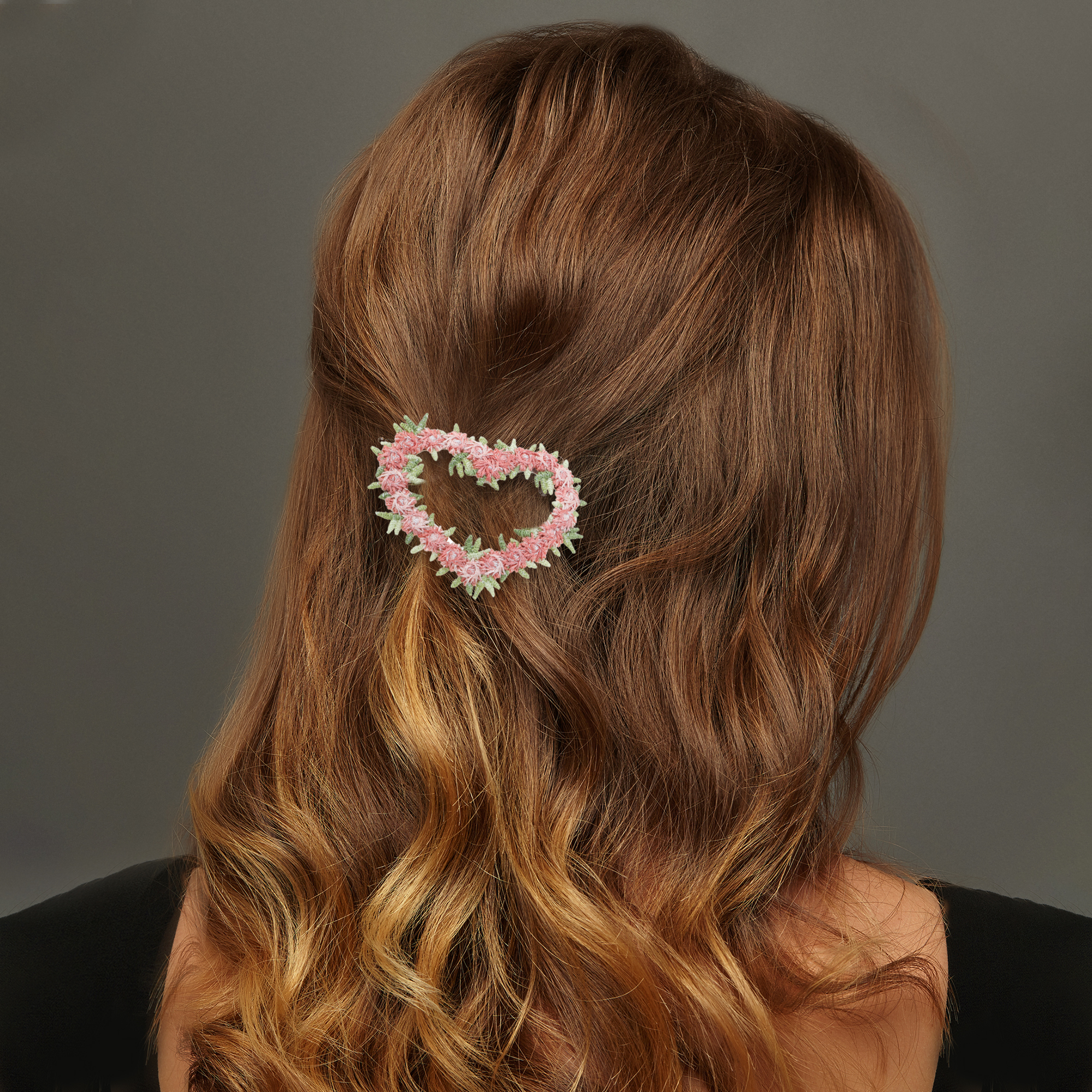 Unique Bargains 2Pcs Grace Fashionable Hairstyles Hair Clips Pink Spring Flower Heart