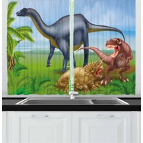 Ambesonne Dinosaur Kitchen Curtains, Various Animals Jungle, 55"x39", Multicolor