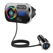 TECBOSS Bluetooth FM Transmitter for Car, Bluetooth 5.0 Wireless Car Radio Adapter with QC3.0 & 5V/2.4A Dual Charging Port, Easy Attached to Air Vent, Better Hands Free Car Kit, Music Player - TB27