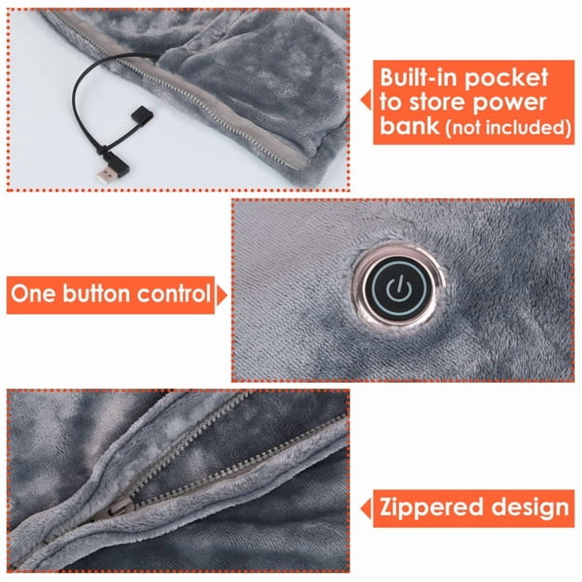 AsterOutdoor Wearable USB Heated Blanket Shawl, Flannel, 59"×31"