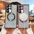 thumbnail image 3 of Glitter Magnetic Case for Samsung Galaxy S24, [Compatible with MagSafe] Bling Cute Leopard Cheetah Print Designed for Women Girls, Luxury Plating Protective Clear Phone Cover - Blue, 3 of 9