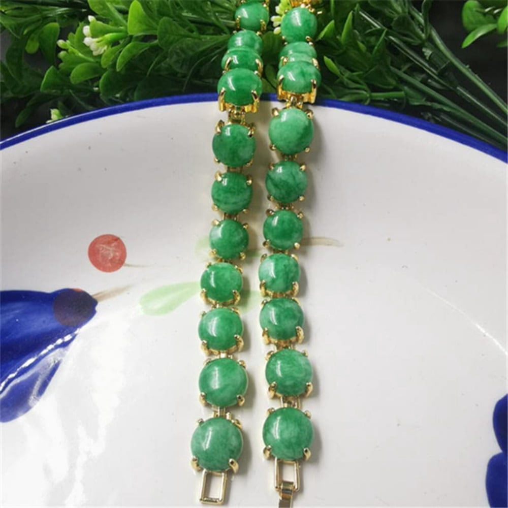 PAENENPH 14K Gold Natural Jade Bracelet，Stunning Green Gemstone for Women