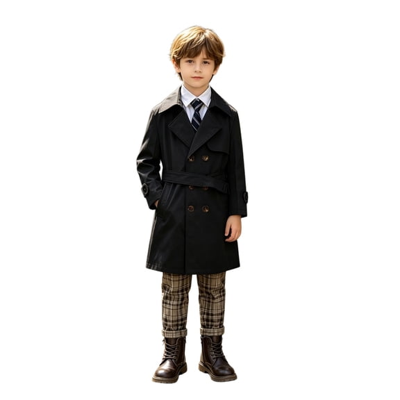 Ticikt Kids Long Trench Coat, Doubleâ Belted Windbreaker, Classic Lapel Outerwear for Boys Girls Fall Spring